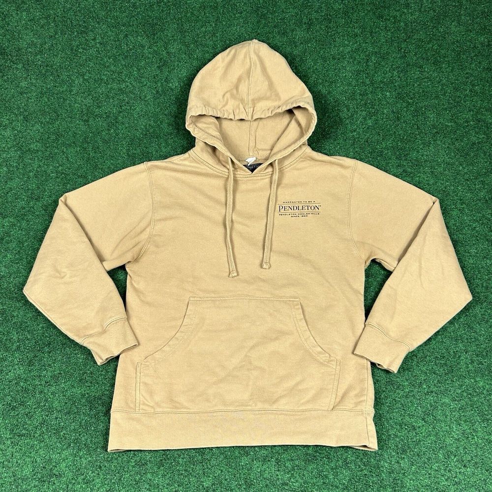 Pendleton Woolen Mills Tuscon Hoodie Sweatshirt Mens Small Sand Brown Back Print